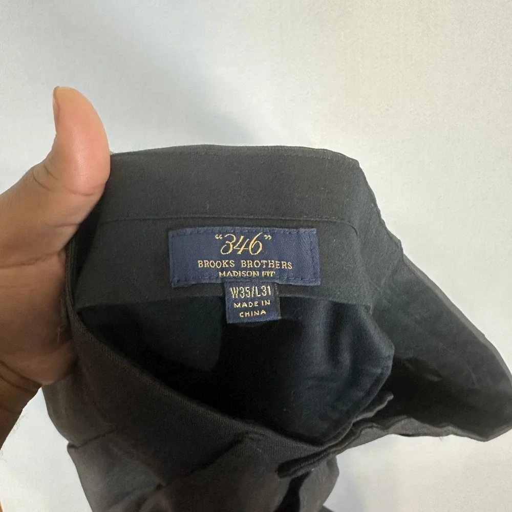 Brooks Brothers 346 Madison Fit Pleated Charcoal Windowpane Dress Pants 35x31